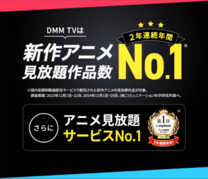 DMMTVの広告。新作アニメ見放題数NO1